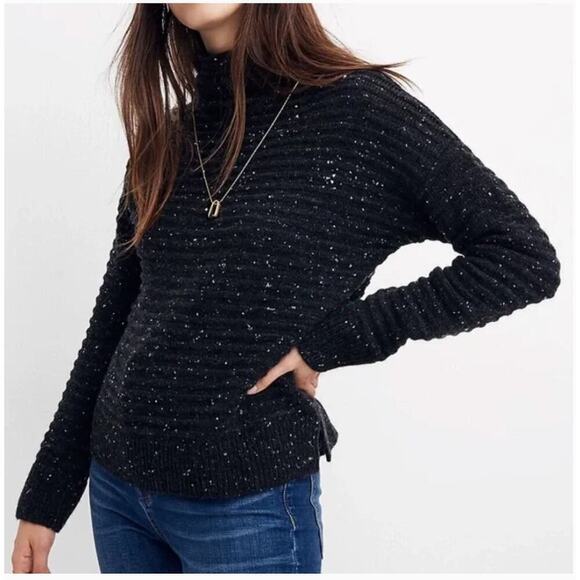 Madewell Sweaters - Madewell Donegal Belmont Mockneck Sweater Black Coziest Yarn K5425 Size XS